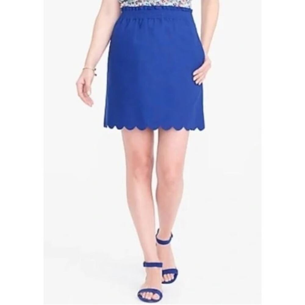 J. Crew Blue Linen Paperbag-Waist Scalloped Sidewalk Mini Skirt H5397 Size 2